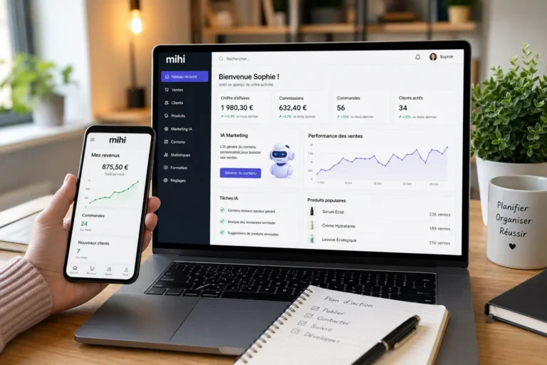Mihi c'est quoi : explication visuelle du concept de vente directe et complément de revenu.